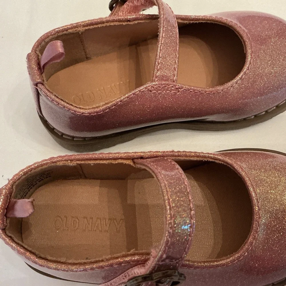 Old Navy‎ Mary Jane Shoes Glitter Look Pink Flower Buckle Toddler Size 6 Sparkle